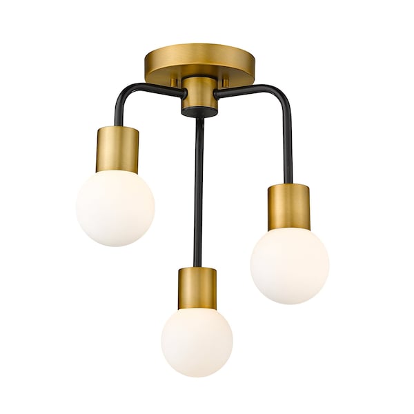 Z-Lite Neutra 3 Light Semi Flush Mount, Matte Black + Foundry Brass & Opal 621-3SF-MB-FB - main